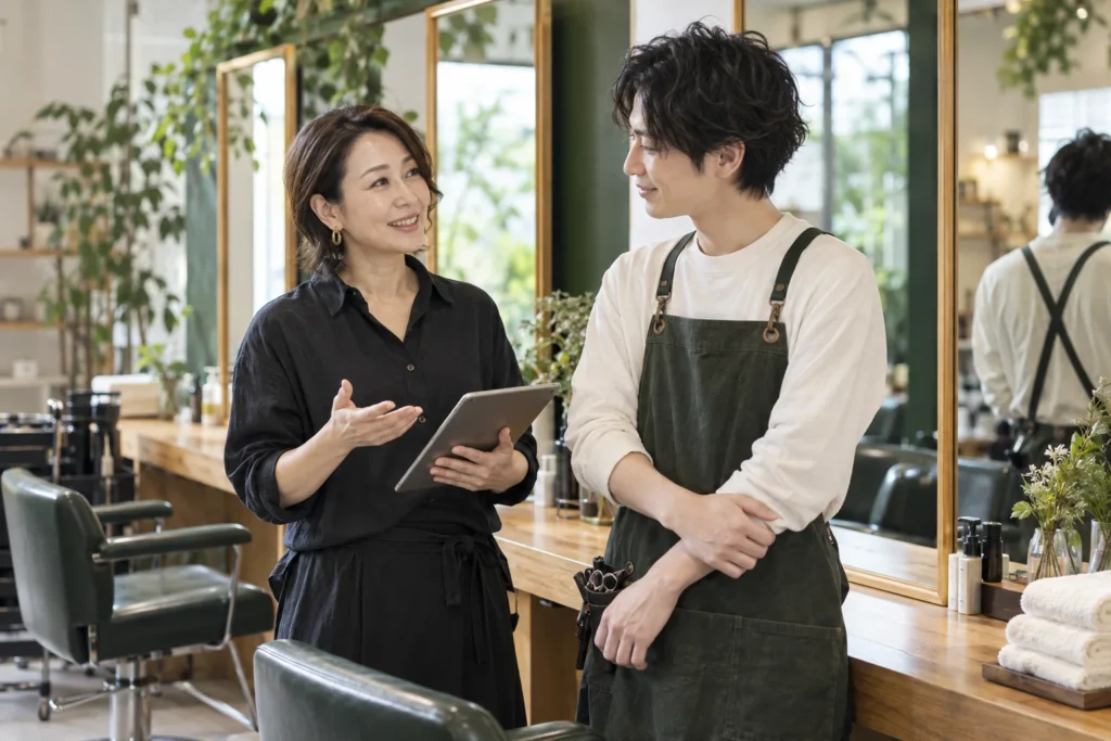 美容室M&A事例：店舗の経営者とスタッフのイメージ