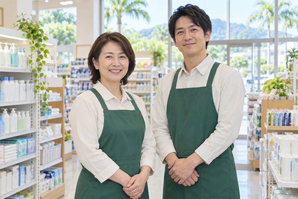 ドラッグストアM&A事例：店舗の経営者とスタッフのイメージ